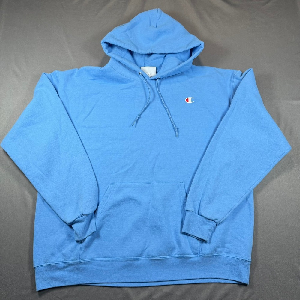 Champion Stacked Logo Men XL Blue Pullover Hoodie Graphic Sweatshirt Casual